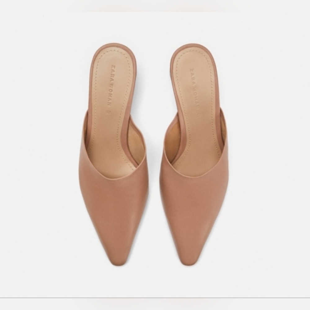 NWT Zara Blush Pink Leather Mules Elegant Slip-On - Sz 40/9